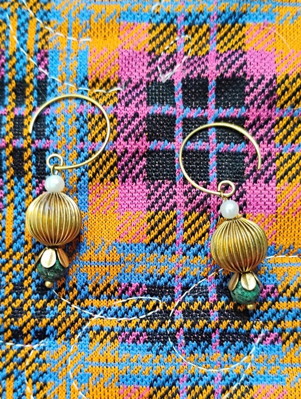 Handmade 'Baby Squashed' Pearl and African Turquoise Earrings